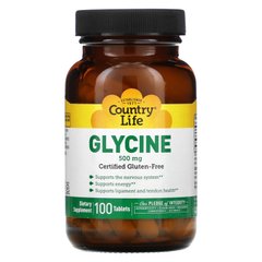 Гліцин, Country Life, 500 мг, 100 таблеток