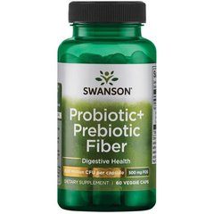 Пробіотик + Пребіотіческое Волокно, Probiotic + Prebiotic Fiber, Swanson, 500 мільйонів КУО, 60 капсул