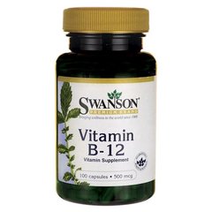 Ціанокобаламін B-12, Vitamin B-12 (Cyanocobalamin), Swanson, 500 мкг, 100 капсул