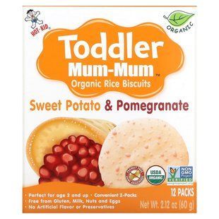 Печиво з органічним рисом Toddler Mum-Mum, батат і гранат, Hot Kid, 12 упаковок, 60 г