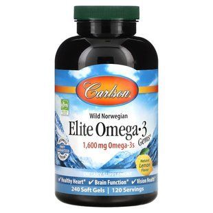 Omega-3 Lemon Flavor Carlson Labs (Elite Omega-3) 1600 mg 240 capsules.