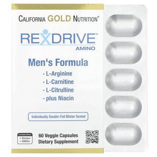 California Gold Nutrition, Rexdrive&trade; Amino with L-Arginine HCl, L-Citrulline, Acetyl-L-Carnitine Arginate DiHydrochloride, and Glycine Propionyl-L-Carnitine HCl, Men's Formula, 60 Veggie Capsules купить в Киеве и Украине