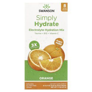 Swanson, Simply Hydrate, Electrolyte Hydration Mix, Orange, 8 Stick Packs 0.21 oz (5.84 g) Each