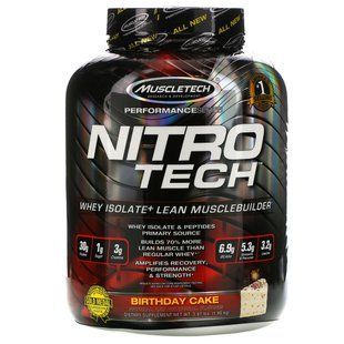 Muscletech, Nitro Tech, whey isolate + muscle mass gainer, birthday cake, 3.97 lbs (1.80 kg)
