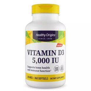 Витамин Д3 в масле МСТ, Vitamin D3 в MCT Oil, Healthy Origins, 5000 МЕ, 360 гелевых капсул купить в Киеве и Украине