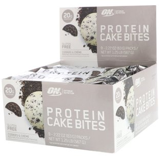 Батончики, печенье и крем с белковым пирогом, Protein Cake Bites, Cookies & Creme, Optimum Nutrition, 9 батончиков по 63 г купить в Киеве и Украине