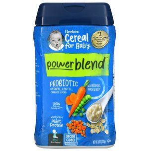 Gerber, Powerblend Cereal for Baby, овсяная каша с пробиотиками, чечевица, морковь и горох, натур, 8 унций (227 г) купить в Киеве и Украине