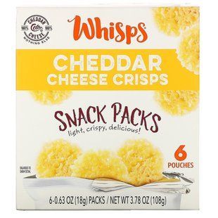 Чипсы с сыром Чеддер, снэк-пакеты, Cheddar Cheese Crisps, Snack Packs, Whisps, 6 пакетиков по 0,63 унции (18 г) каждый купить в Киеве и Украине
