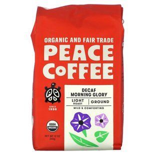 Peace Coffee, органічна іпомея, мелена, легке обсмажування, без кофеїну, 340 г (12 унцій)