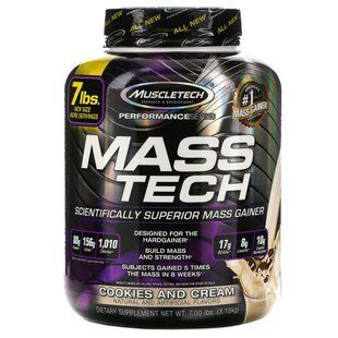 Muscletech, Mass-Tech, усовершенствованный гейнер для роста мышечной массы, печенье и сливки, 7 фунтов (3,18 кг) купить в Киеве и Украине