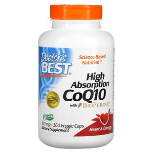 Легкоусвояемый Коэнзим Q10, High Absorption CoQ10 with BioPerine, Doctor's Best, 100 мг, 360 вегетарианских капсул купить в Киеве и Украине