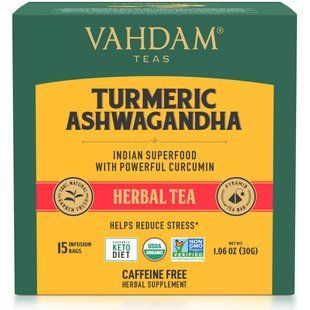 Herbal tea, turmeric and ashwagandha, caffeine-free, 15 tea bags, 30 g (1.06 oz)
