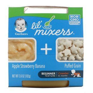 Lil Mixers, 8+ месяцев, яблочно-клубничный банан с воздушным зерном, Lil Mixers, 8+ months, Apple Strawberry Banana With Puffed Grain, Gerber, 102 г купить в Киеве и Украине
