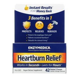 Облегчение изжоги, со вкусом ванили и апельсина, Heartburn Relief, Vanilla-Orange Flavored, Enzymedica, 42 жевательных купить в Киеве и Украине