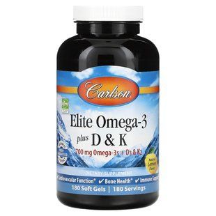 (DAMAGED!!!) Elite with Omega3 plus D3 K2, Carlson Labs, 700 mg, 180 capsules.