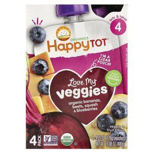 Детское пюре c бананом свеклой тыквой и черникой органик Happy Family Organics (Baby Food) 4 пакета по 120 г купить в Киеве и Украине