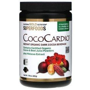 Certified Organic Instant Dark Cocoa Beverage with Beet Juice & Hibiscus by California Gold Nutrition (CocoCardio) 225g