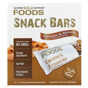 Карамельные и миндальные батончики California Gold Nutrition (Foods Caramel & Almond Bars) 12 батончиков по 40 г купить в Киеве и Украине