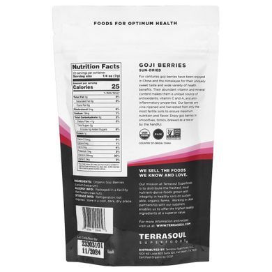 Terrasoul Superfoods, ягоди годжі, сушені на сонці, 141 г (5 унцій)