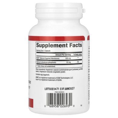 Natural Factors, NEM, мембрана з натуральної яєчної шкаралупи, 60 вегетаріанських капсул