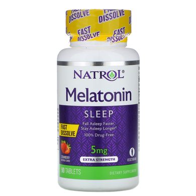 Мелатонін, швидкорозчинний, полуниця, Melatonin, Natrol, 5 мг, 90 таблеток
