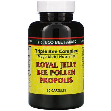 Маточне молочко, бджолиний пилок, прополіс YS Eco Bee Farms (Royal jelly, Bee Pollen, Propolis) 90 капсул