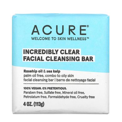 Неймовірно чистий очищающий брус для обличчя, Incredibly Clear, Facial Cleansing Bar, Acure, 113 г