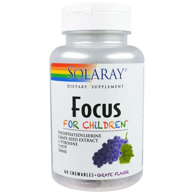 Підтримка мозку дітей зі смаком винограду Solaray (Focus For Children) 60 жувальних таблеток