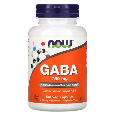 ГАМК гамма-аміномасляна кислота Now Foods (GABA) 750 мг 100 капсул