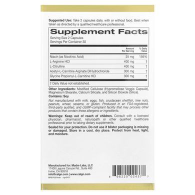 California Gold Nutrition, Rexdrive&trade; Amino with L-Arginine HCl, L-Citrulline, Acetyl-L-Carnitine Arginate DiHydrochloride, and Glycine Propionyl-L-Carnitine HCl, Men's Formula, 60 Veggie Capsules