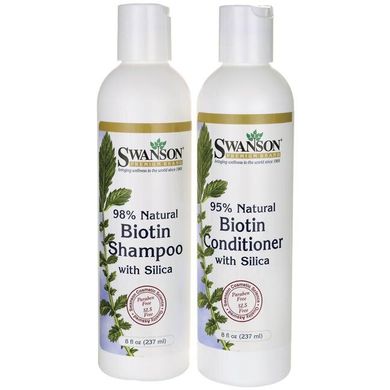 Шампунь з біотином і кремнієм, Biotin Shampoo,Conditioner with Silica Combo, Swanson, 237 мл