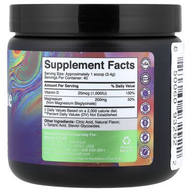 Nature's Craft, Magnesium Glycinate Powder With Vitamin D3, Honey Lemon, 4.8 oz (136 g)
