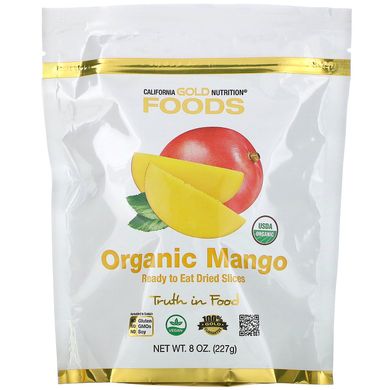 Органічний манго сушені скибочки California Gold Nutrition (Organic Mango Ready to Eat Dried Slices) 227 г