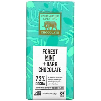 Лісова м'ята + темний шоколад, Endangered Species Chocolate, 85 г