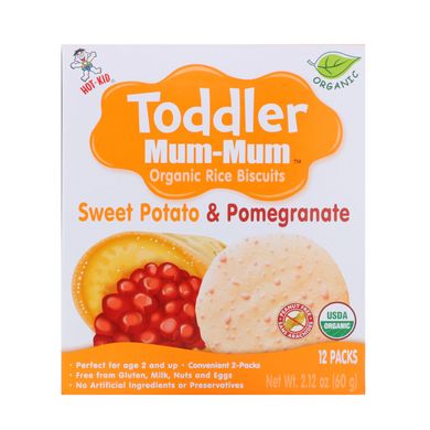 Печиво з органічним рисом Toddler Mum-Mum, батат і гранат, Hot Kid, 12 упаковок, 60 г