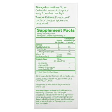 Probiotics, Baby, Grow + Thrive, Probiotics + Vitamin D Drops, 0-12 months, Culturelle, .30 fluid ounces (9 ml)