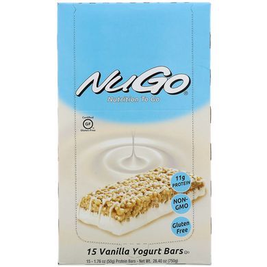 Поживний батончик, ванільний йогурт, NuGo Nutrition, 15 батончиків, 50 г кожен