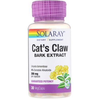 Екстракт кори котячого кігтя, Cat's Claw Extract, Solaray, 200 мг, 30 вегетаріанських капсул