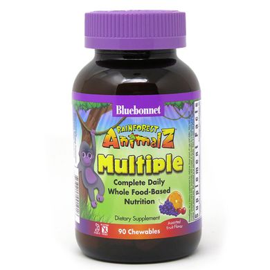 Мультивітаміни для дітей смак фруктів Bluebonnet Nutrition (Rainforest Animalz Multiple) 90 жувальних таблеток