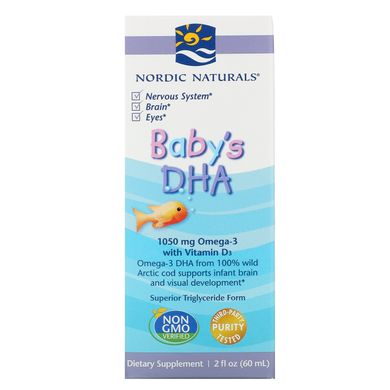 ДГК для дітей з вітаміном Д, Baby's DHA Liquid, Nordic Naturals, 3, 2 рідких унцій (60 мл)