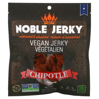 Noble Jerky, Веганське в'ялене м'ясо, Chipotle, 2,47 унції (70 г)