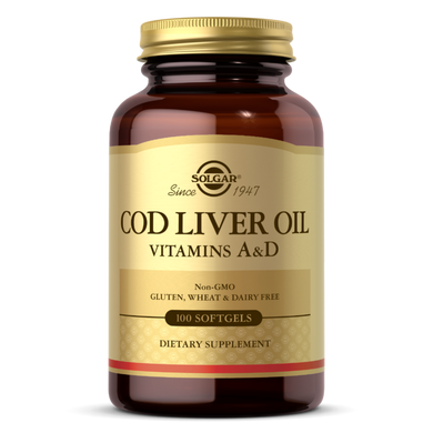 Вітамін А і Д з печінки норвезької тріски Solgar (Vitamin А And D Cod Liver Oil) 100 капсул