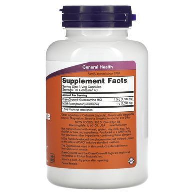 Glucosamine and MSM Now Foods 500/333 mg 120 capsules