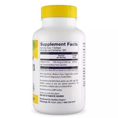 Вітамін Д3 в олії МСТ, Vitamin D3 in MCT Oil, Healthy Origins, 5000 МО, 360 гелевих капсул