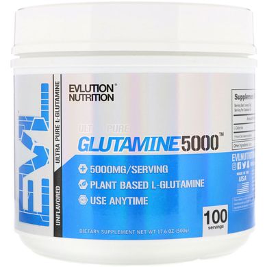 EVLution Nutrition, Глютамин 5000, Glutamine 5000, без запаха, 17,6 унции (500 г) купить в Киеве и Украине