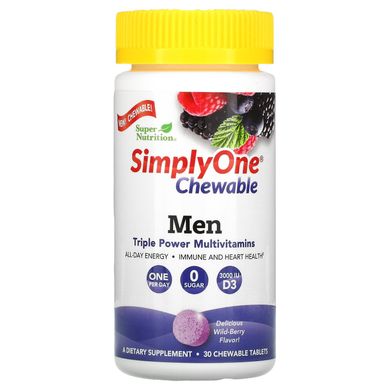 Мультивитамины для мужчин Super Nutrition (Men Triple Power Chewable Multivitamin) 30 жевательных таблеток купить в Киеве и Украине