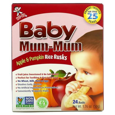 Baby Mum-Mum, рисові галети з яблуком і гарбузом, Hot Kid, 24 сухарика, 1,76 унції (50 г)