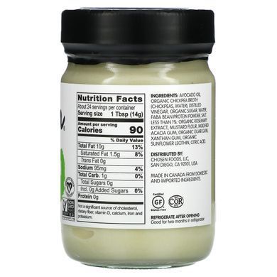 Chosen Foods, Classic vegan mayonnaise, 355 ml (12 fl oz)