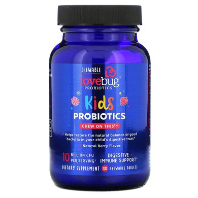 LoveBug Probiotics, пробіотики для дітей, з ягідним смаком, 10 млрд КУО, 30 жувальних таблеток
