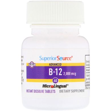 Покращений B-12, Superior Source, 2,000 мкг, 60 мікролігвальних швидкорозчинних таблеток